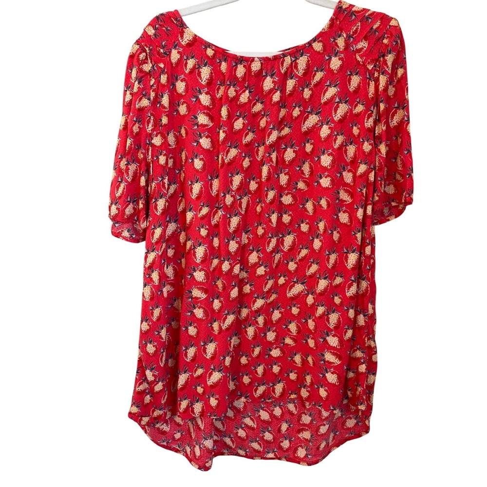 FatFace Red Strawberry Print Dobby Tunic Blouse Short Sleeve Size 12 US Twee